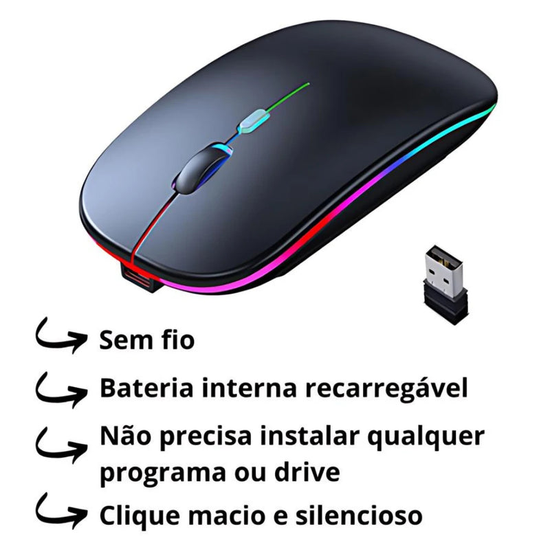 Mouses Wireless Recarregável Led Rgb 2.4 Ghz