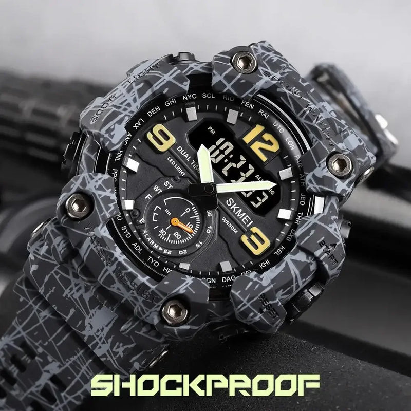 SKMEI Dual Movement 3 Time Sport Wristwatch Mens Waterproof Electronic Watches montre homme  Digital Men Watch1637