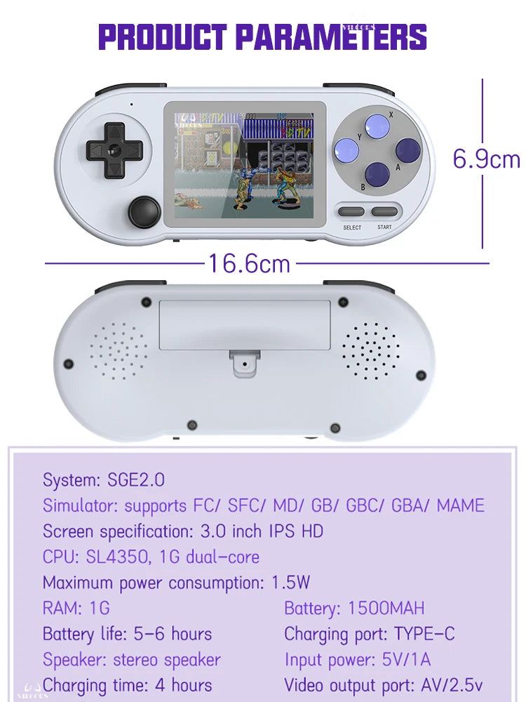 Console de jogos portátil portátil 3 polegadas IPS Retro Video Game Player integrado 6000 jogos para SFC FC GBA Kid Gift Saída AV